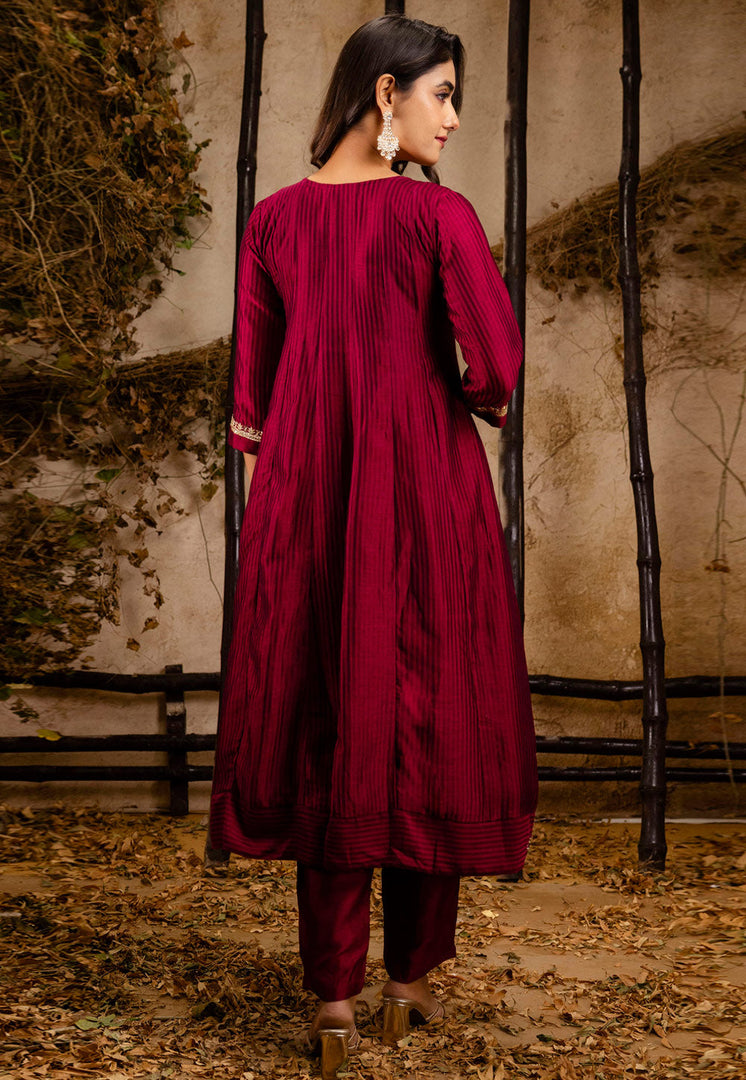 Magenta Silk Readymade Pant Style Suit