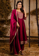 Load image into Gallery viewer, Magenta Silk Readymade Pant Style Suit
