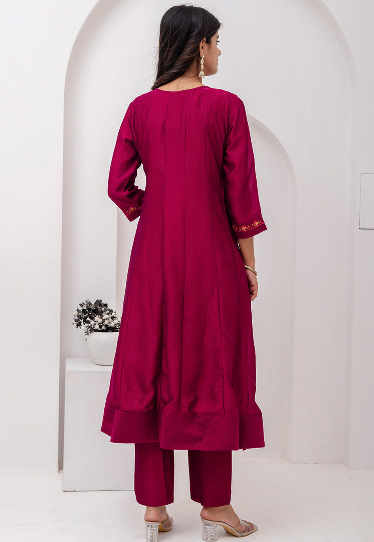 Magenta Silk Readymade Pant Style Suit