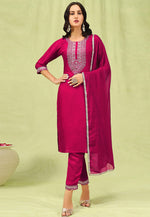 Load image into Gallery viewer, Magenta Silk Readymade Pant Style Suit
