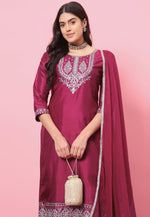 Load image into Gallery viewer, Magenta Silk Readymade Pant Style Suit
