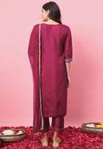Load image into Gallery viewer, Magenta Silk Readymade Pant Style Suit
