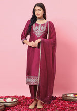 Load image into Gallery viewer, Magenta Silk Readymade Pant Style Suit
