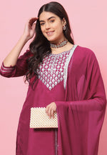 Load image into Gallery viewer, Magenta Silk Readymade Pant Style Suit
