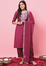 Load image into Gallery viewer, Magenta Silk Readymade Pant Style Suit
