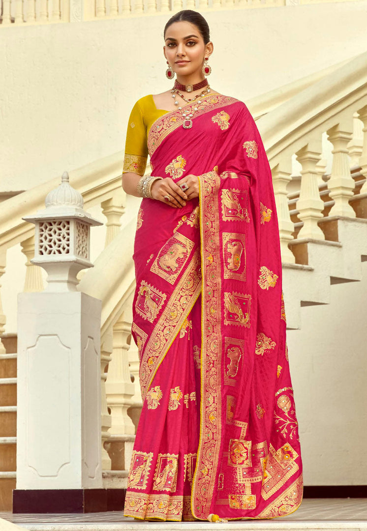 Magenta Silk Saree With Blouse