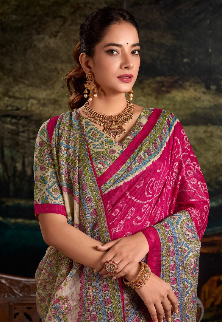 Magenta Silk Saree With Blouse