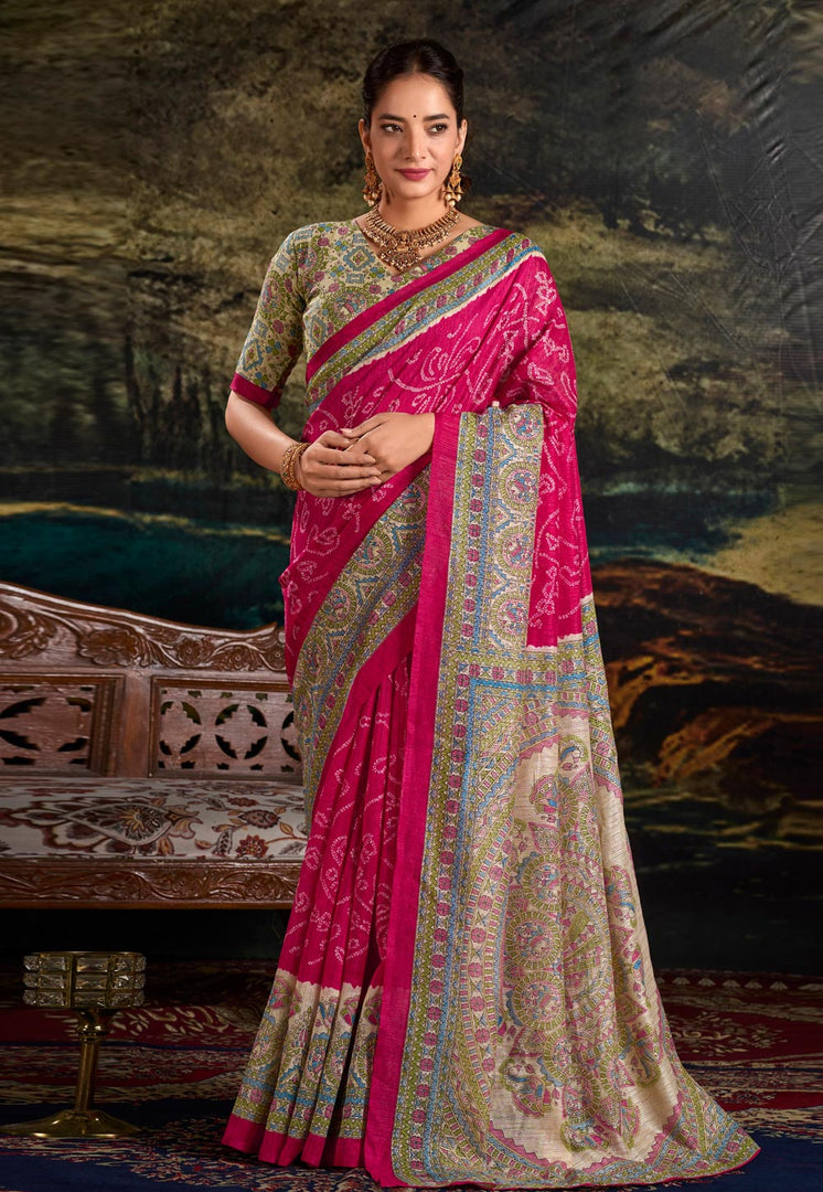 Magenta Silk Saree With Blouse