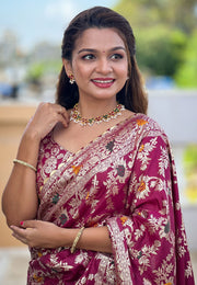 Magenta Silk Saree With Blouse