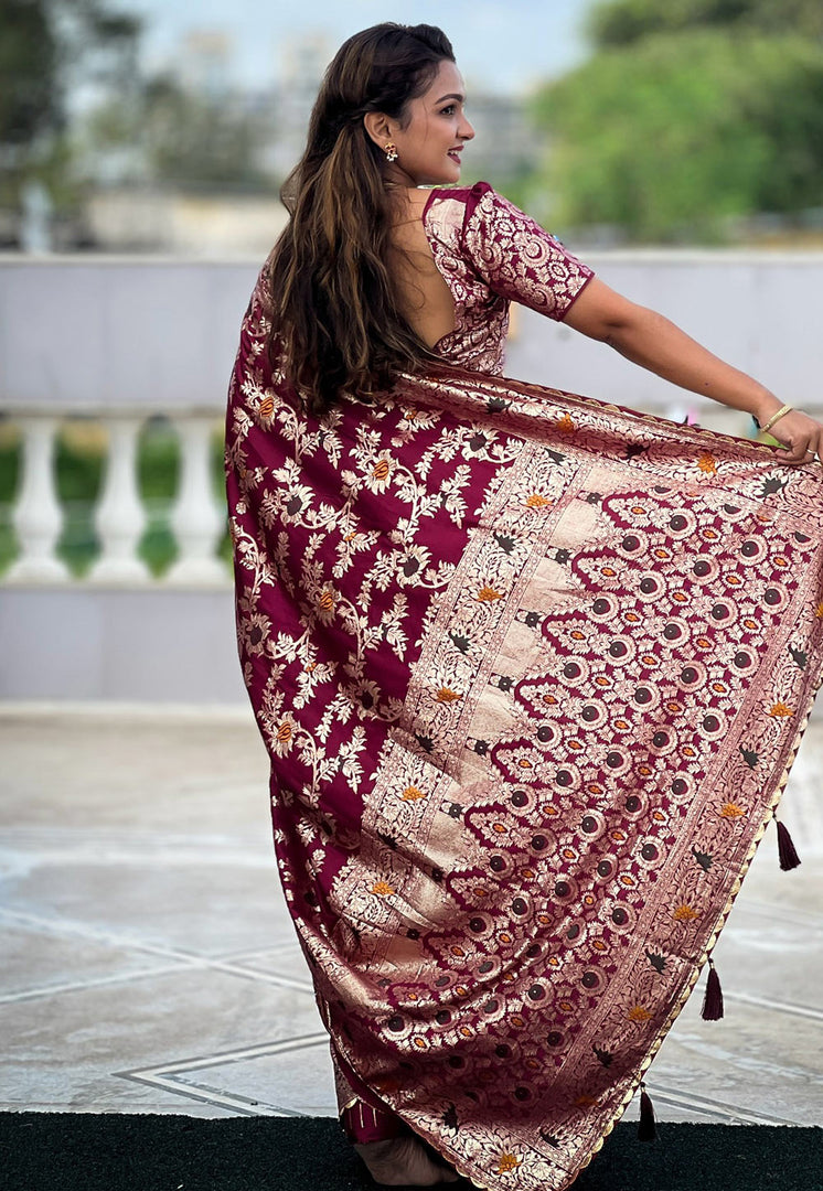Magenta Silk Saree With Blouse