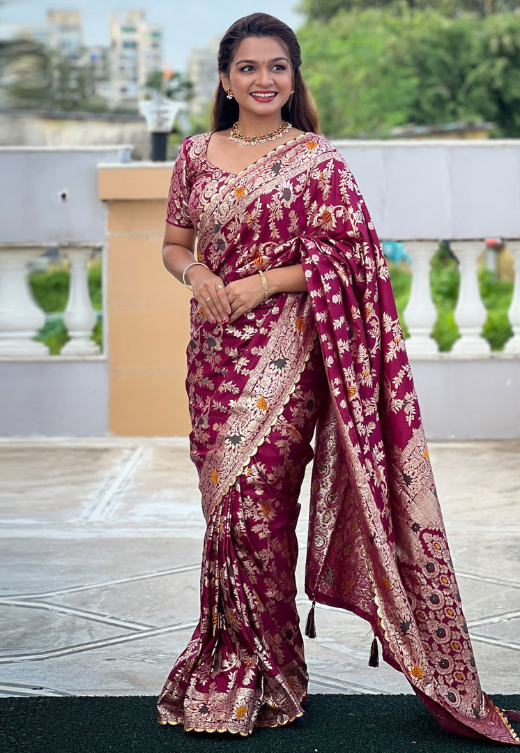 Magenta Silk Saree With Blouse