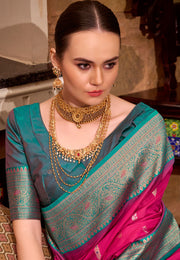 Magenta Silk Saree With Blouse