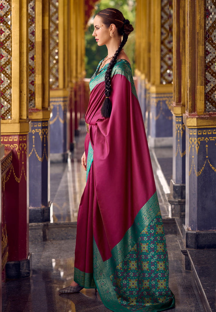 Magenta Silk Saree With Blouse