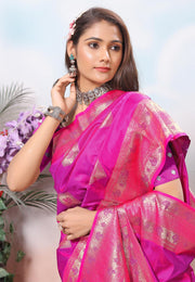 Magenta Silk Saree With Blouse