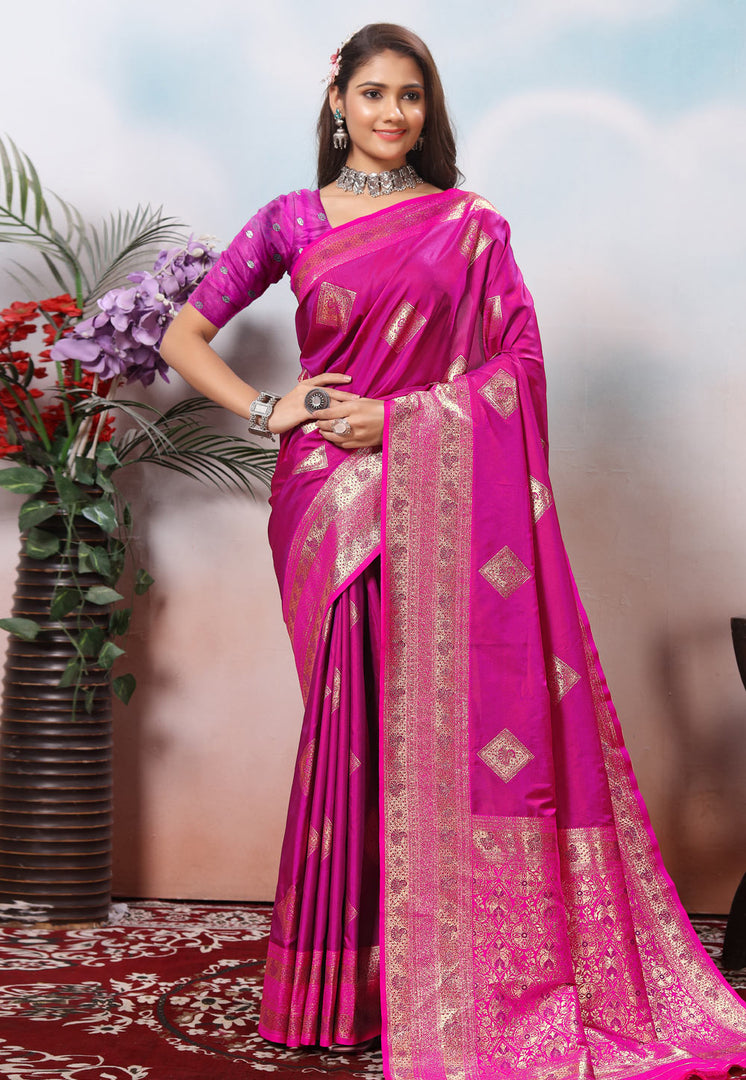 Magenta Silk Saree With Blouse