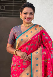 Magenta Silk Saree With Blouse