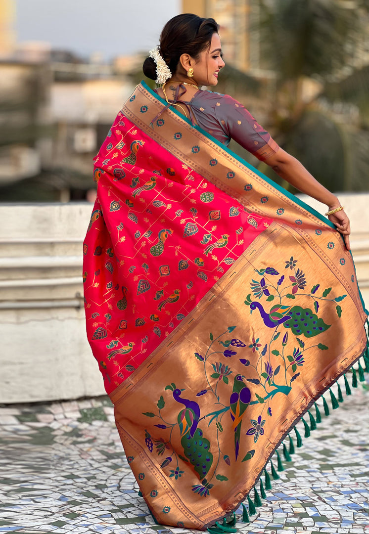 Magenta Silk Saree With Blouse