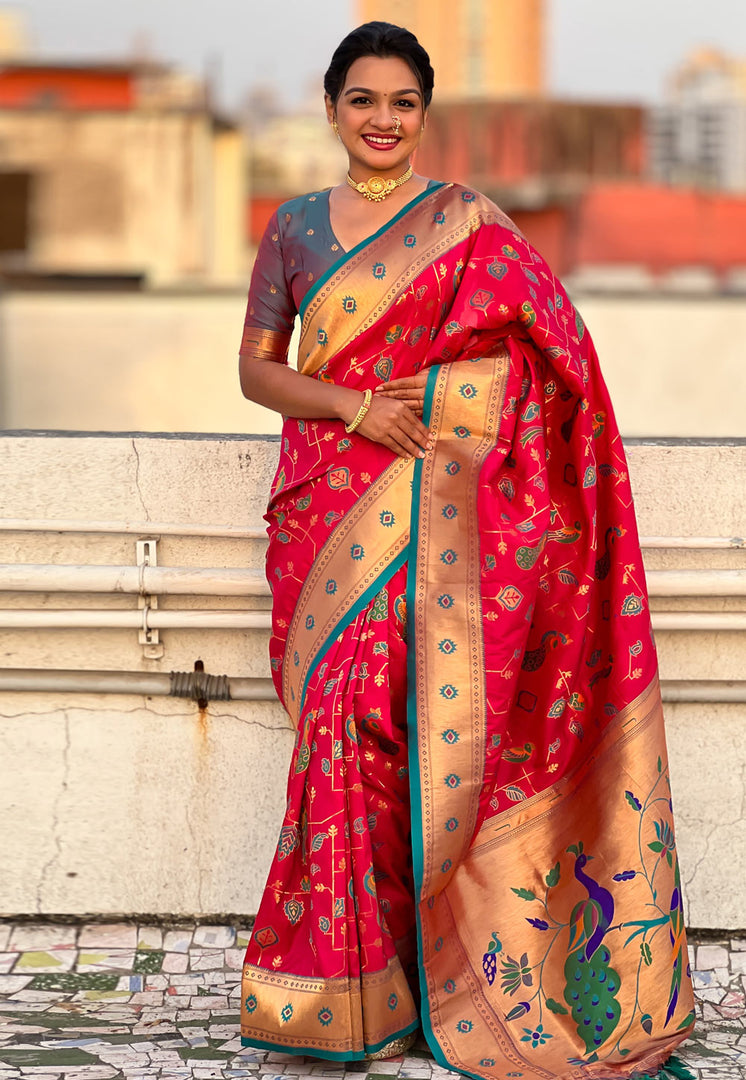 Magenta Silk Saree With Blouse