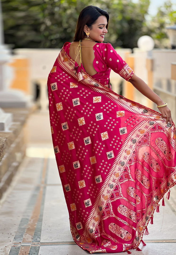 Magenta Silk Saree With Blouse