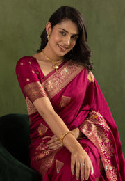 Magenta Silk Saree With Blouse