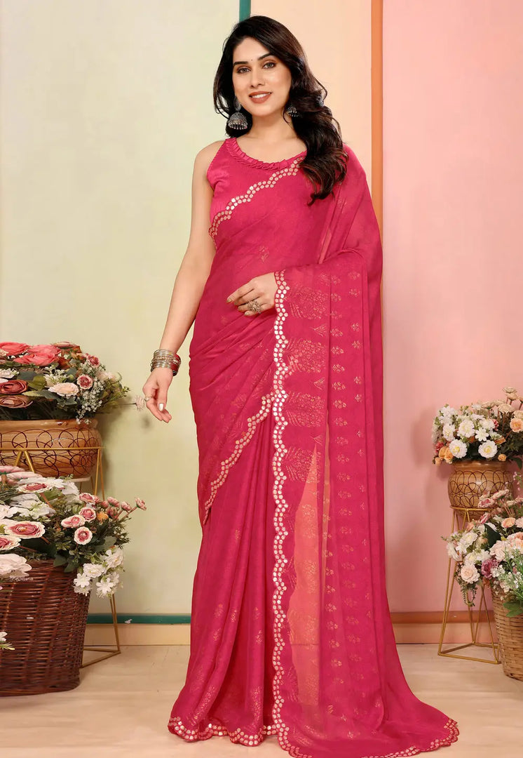 Magenta Silk Saree With Blouse