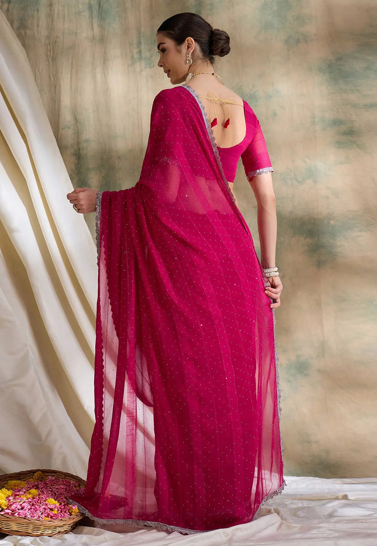 Magenta Silk Saree With Blouse