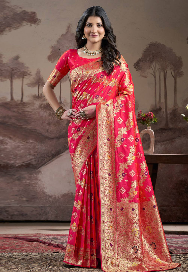 Magenta Silk Saree With Blouse