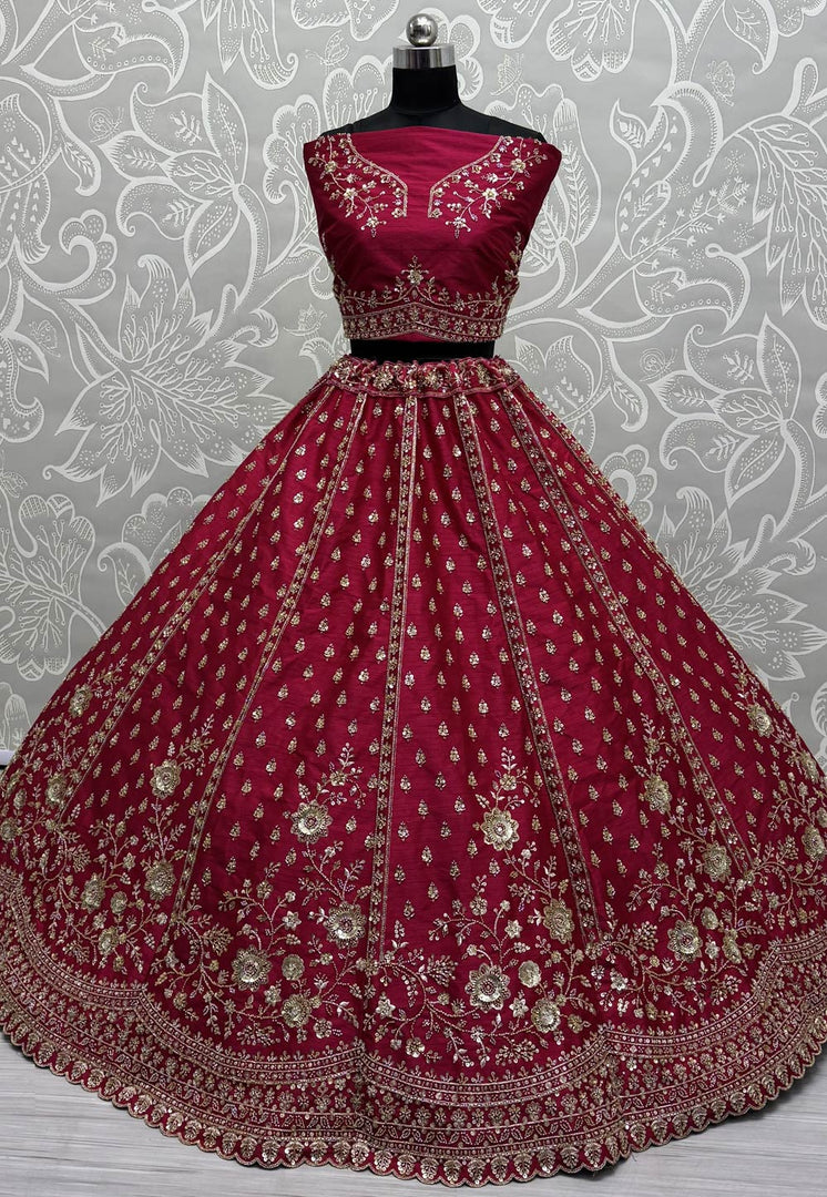 Magenta Silk Wedding Lehenga Choli