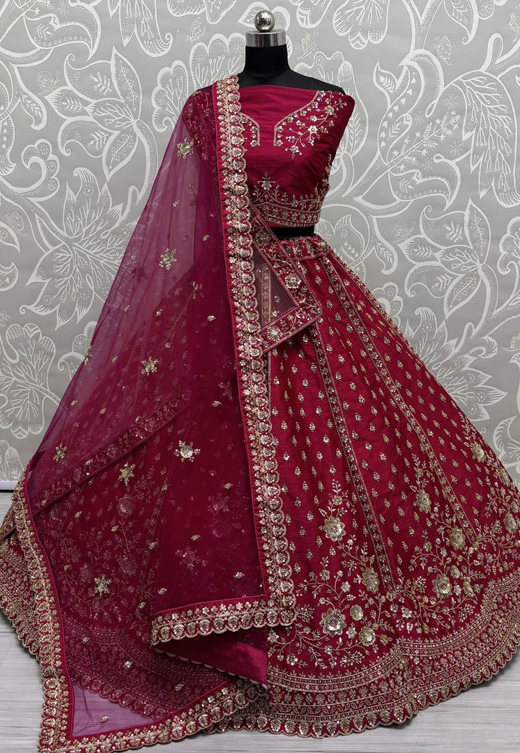 Magenta Silk Wedding Lehenga Choli