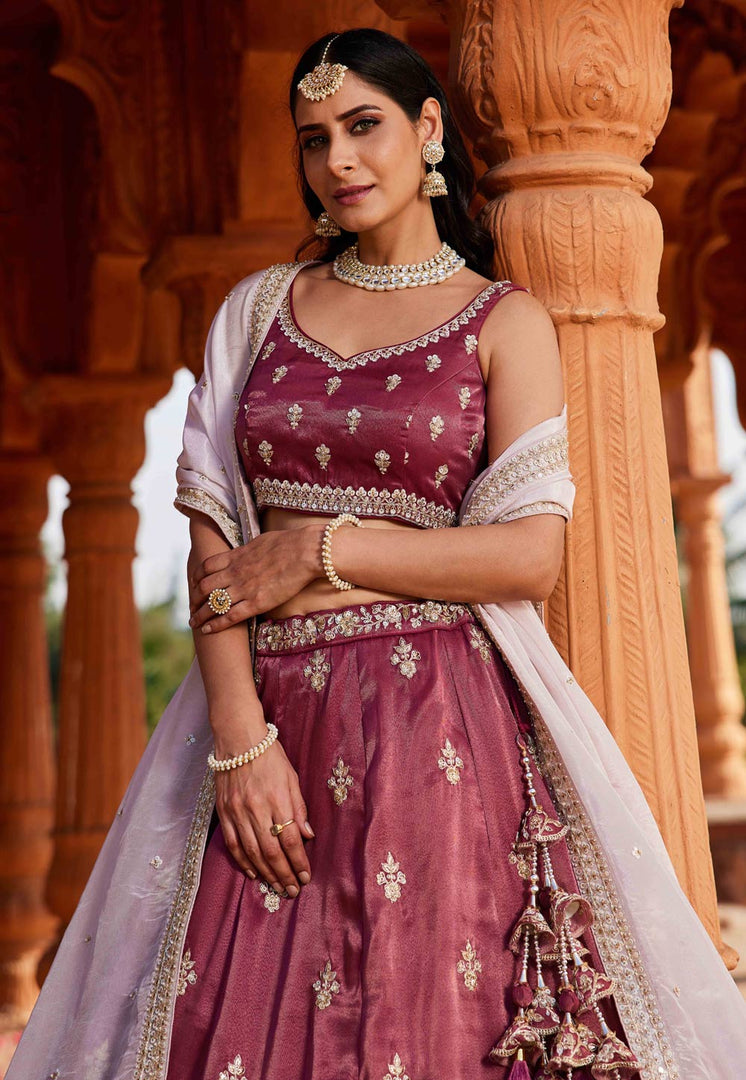Magenta Tissue Lehenga Choli
