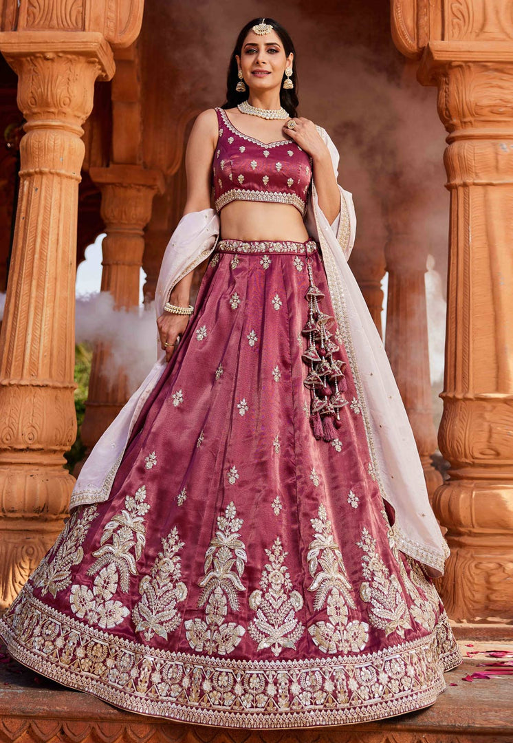 Magenta Tissue Lehenga Choli