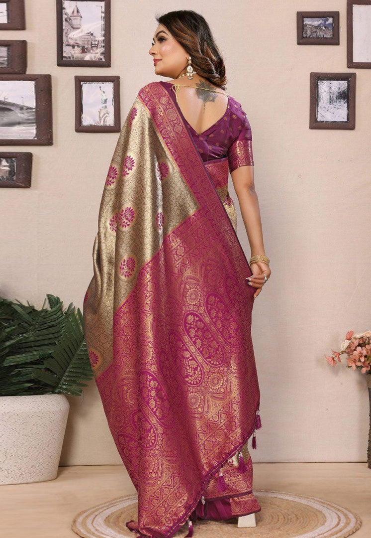 Magenta Tissue Silk Saree With Blouse