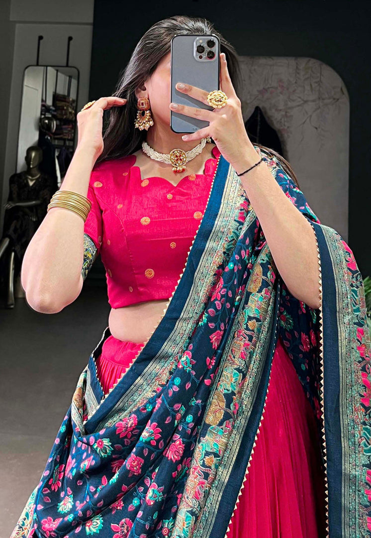 Magenta Tussar Silk Circular Lehenga Choli