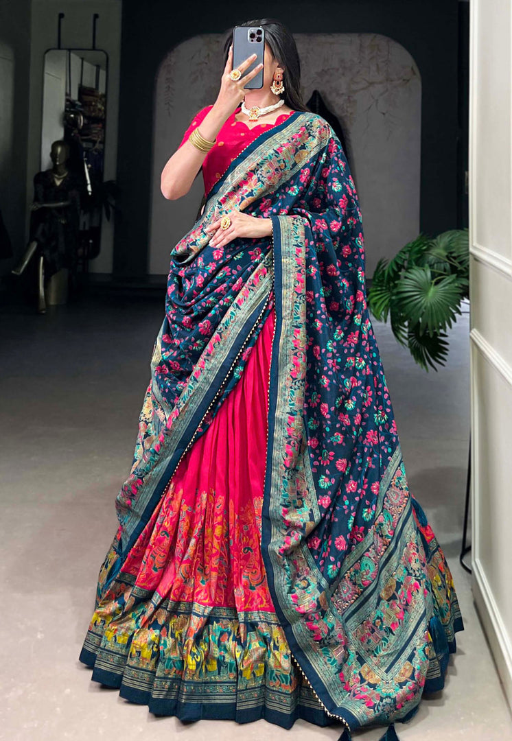 Magenta Tussar Silk Circular Lehenga Choli