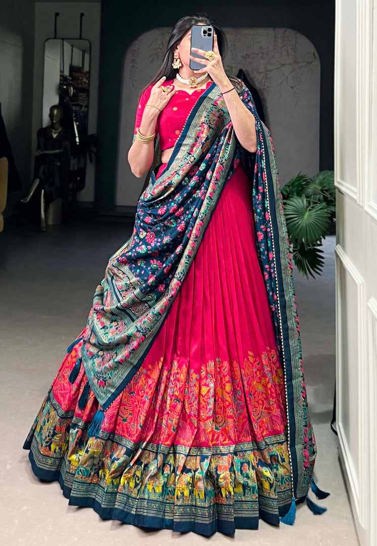 Magenta Tussar Silk Circular Lehenga Choli