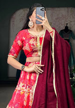 Load image into Gallery viewer, Magenta Tussar Silk Floral Lehenga choli
