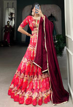 Load image into Gallery viewer, Magenta Tussar Silk Floral Lehenga choli
