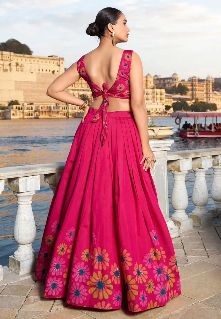 Magenta Tussar Silk Floral Lehenga choli