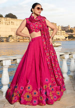 Load image into Gallery viewer, Magenta Tussar Silk Floral Lehenga choli
