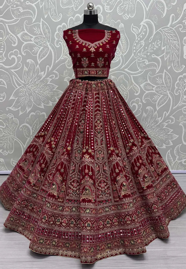 Magenta Velvet Bridal Lehenga Choli