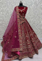 Load image into Gallery viewer, Magenta Velvet Bridal Lehenga Choli
