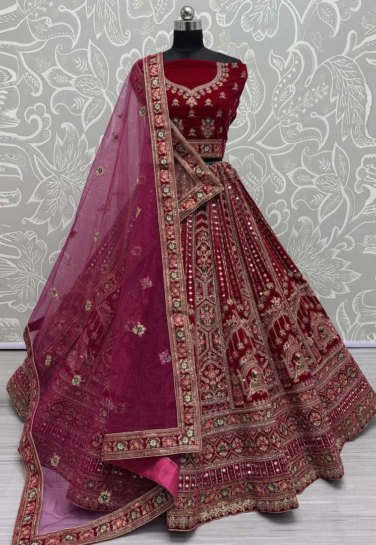 Magenta Velvet Bridal Lehenga Choli