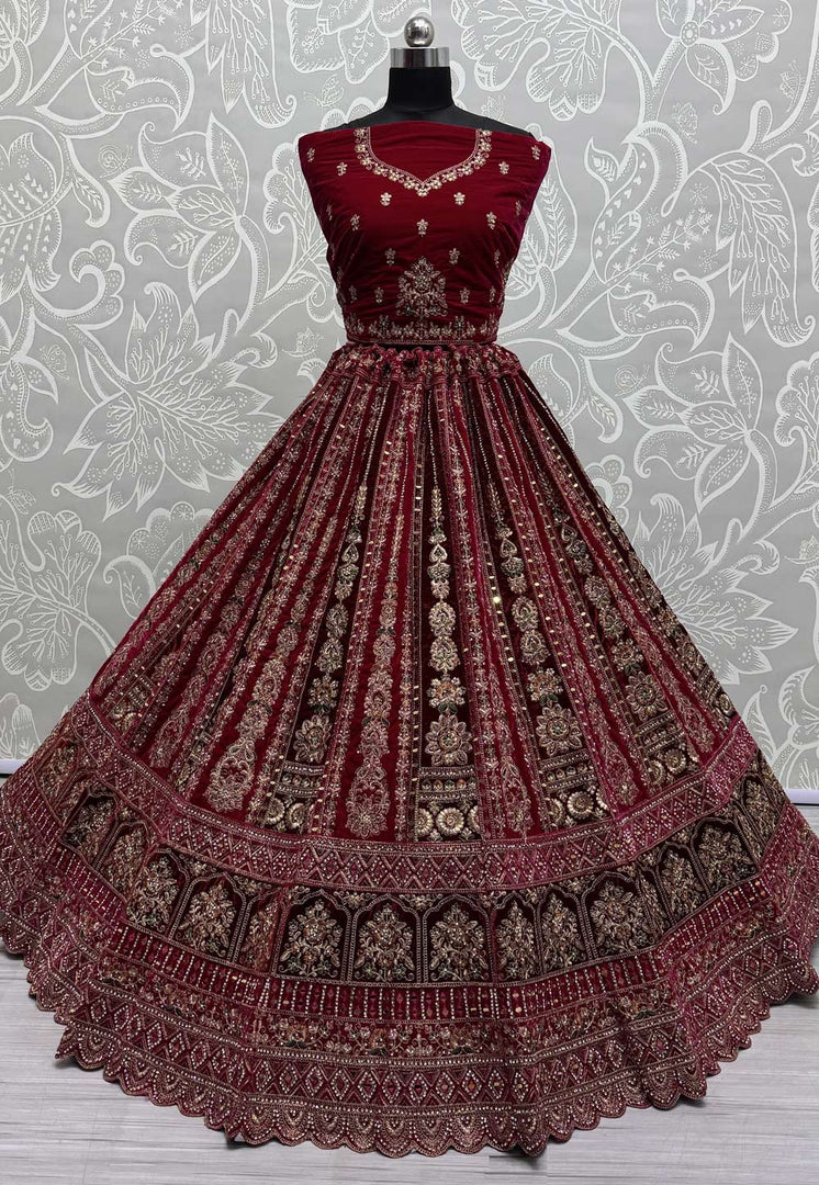 Magenta Velvet Bridal Lehenga Choli
