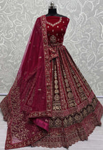 Load image into Gallery viewer, Magenta Velvet Bridal Lehenga Choli
