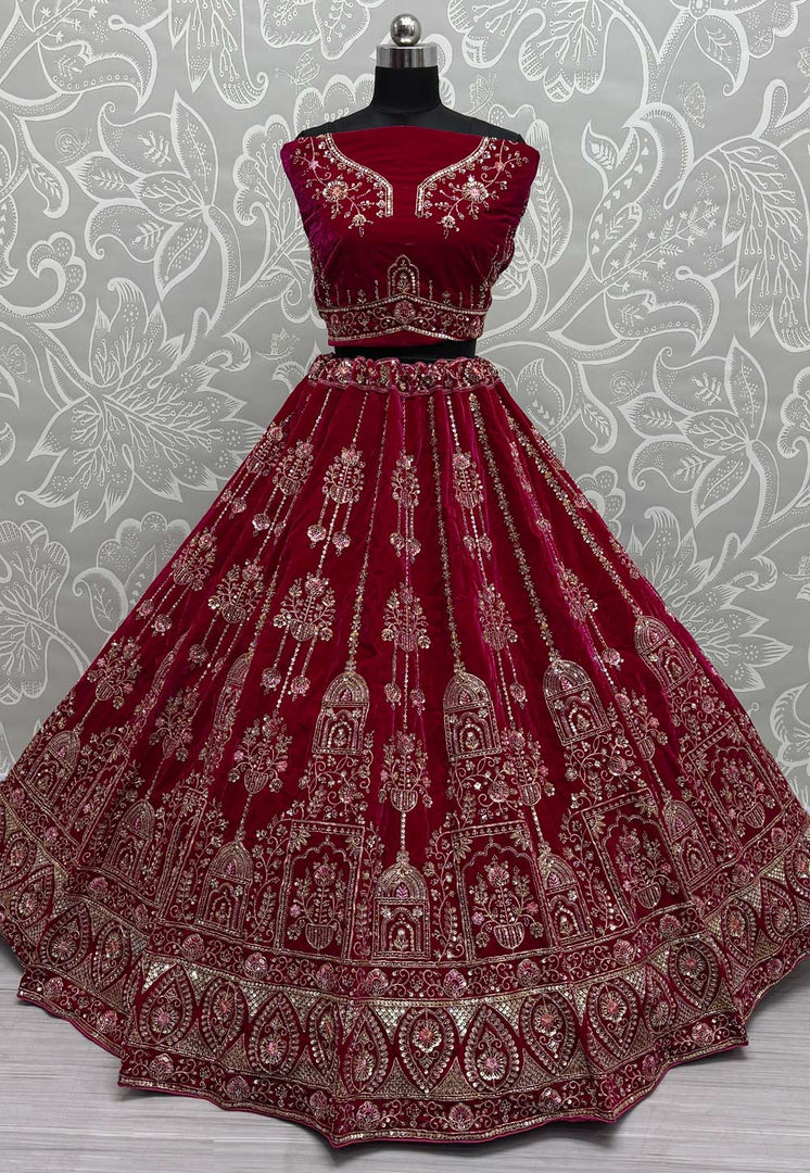Magenta Velvet Bridal Lehenga Choli
