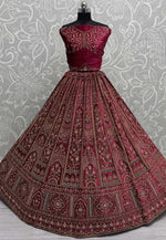 Load image into Gallery viewer, Magenta Velvet Bridal Lehenga Choli
