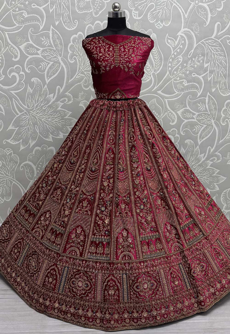Magenta Velvet Bridal Lehenga Choli