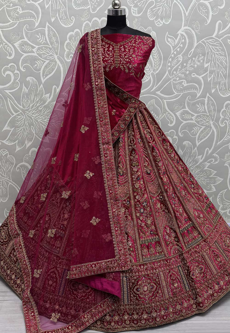 Magenta Velvet Bridal Lehenga Choli