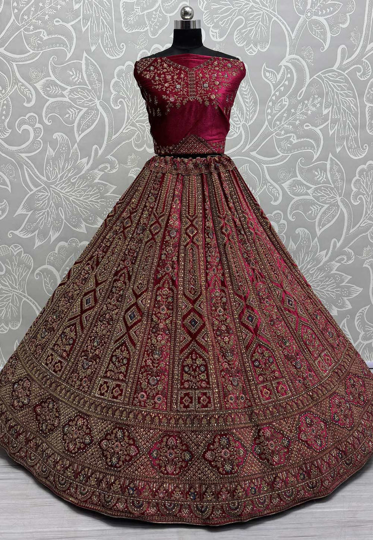Magenta Velvet Bridal Lehenga Choli