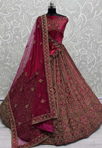 Load image into Gallery viewer, Magenta Velvet Bridal Lehenga Choli

